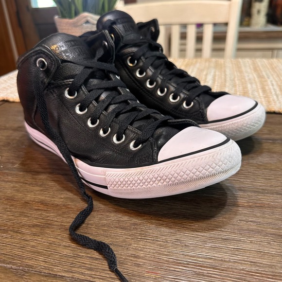 Converse All Star‎ Chuck Taylor Leather High Top Sneakers Black Mens 9 Womens 11 - Picture 1 of 11
